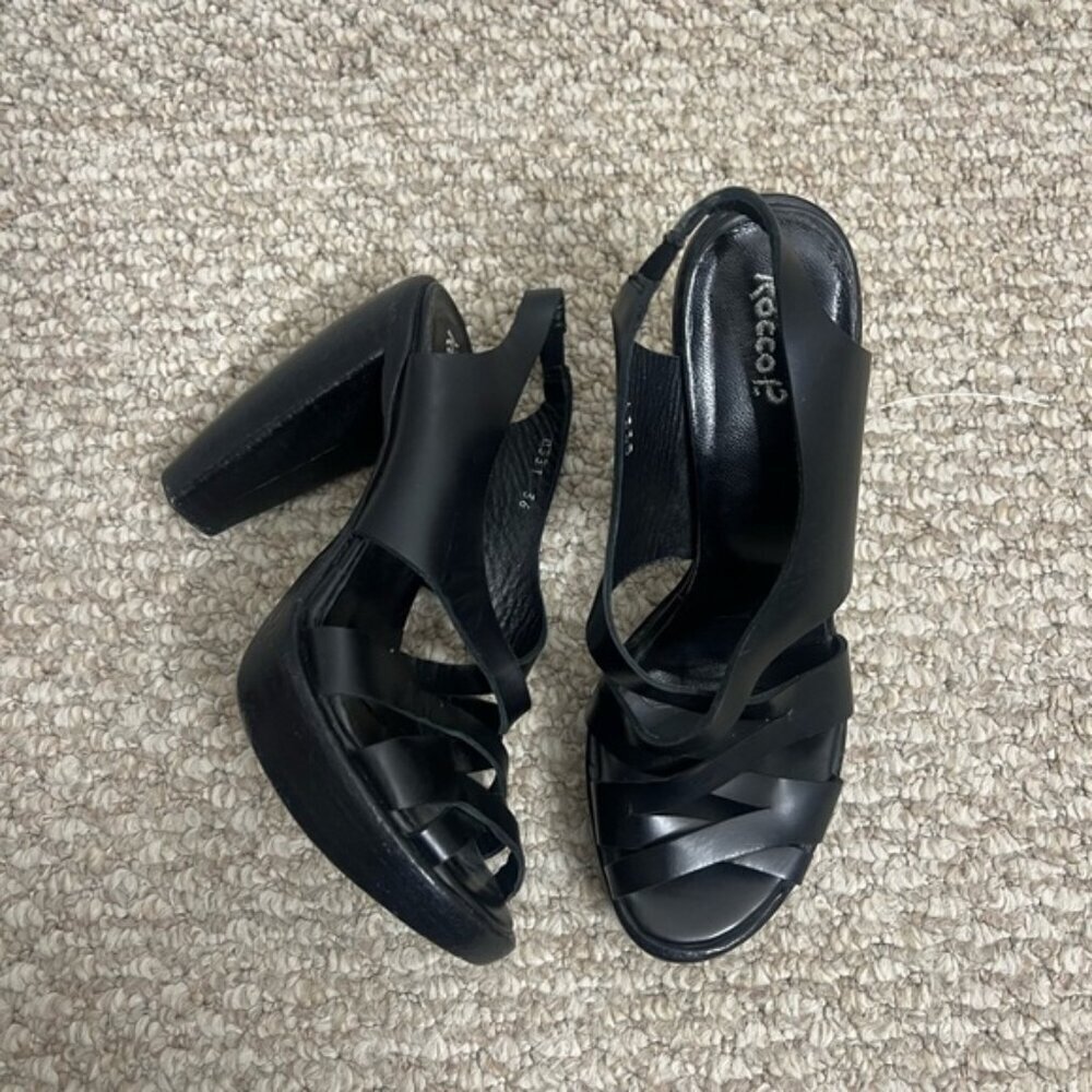 Rocco P. Women's Black Strappy Slip On Slingback Open Toe Heels Size 36